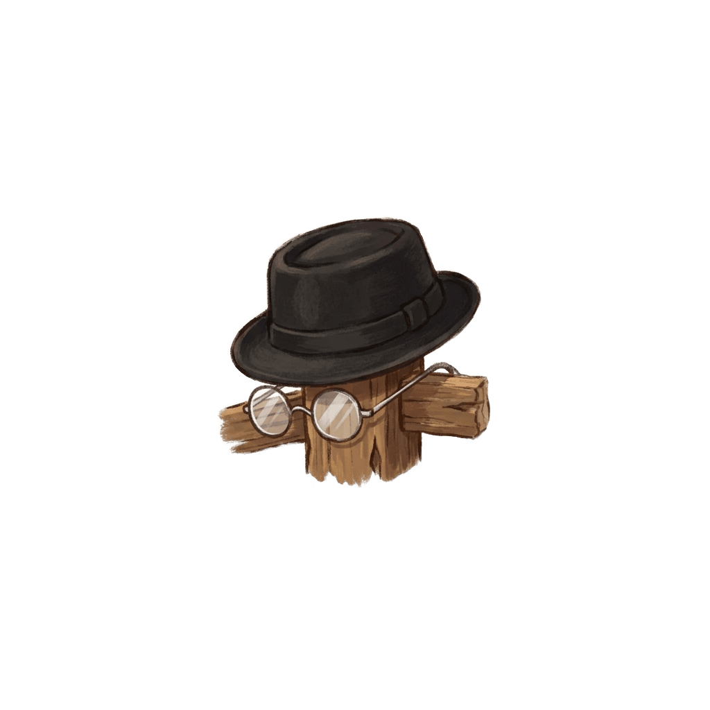 a hat and glasses on a fence post